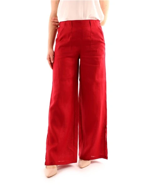 PANTALONI PALAZZO IN LINO DONNA BORDEAUX