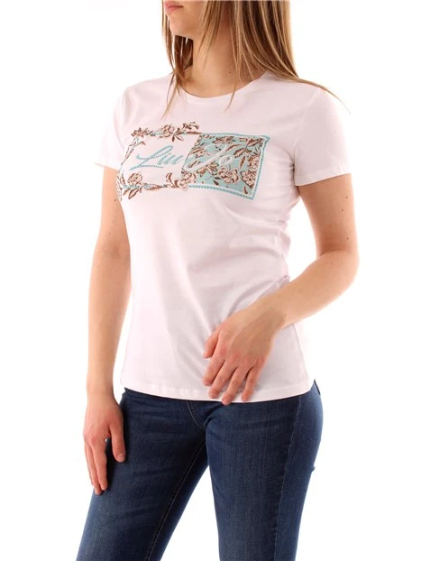 T-SHIRT MANICA CORTA CON STAMPA LOGO FLOREALE DONNA BIANCO