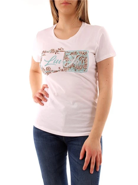 T-SHIRT MANICA CORTA CON STAMPA LOGO FLOREALE DONNA BIANCO