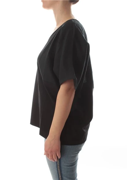 T-SHIRT MANICA CORTA E SCOLLO A V DONNA NERO