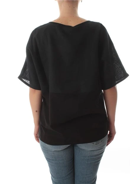 T-SHIRT MANICA CORTA E SCOLLO A V DONNA NERO