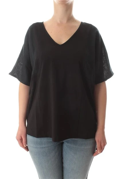 T-SHIRT MANICA CORTA E SCOLLO A V DONNA NERO