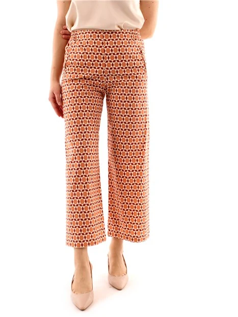 PANTALONI PALAZZO A FANTASIA GEOMETRICA DONNA MARRONE