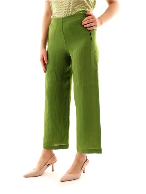 PANTALONI PALAZZO IN LINO DONNA VERDE