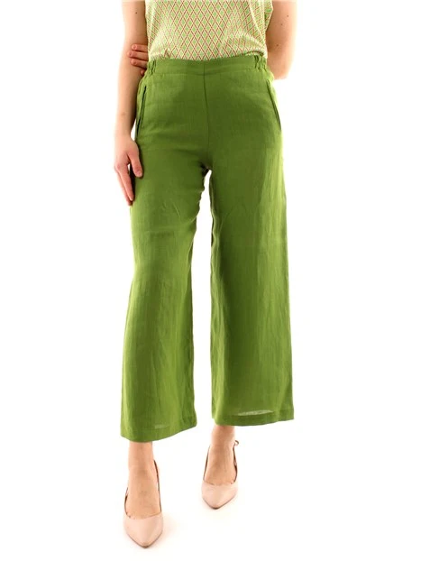 PANTALONI PALAZZO IN LINO DONNA VERDE