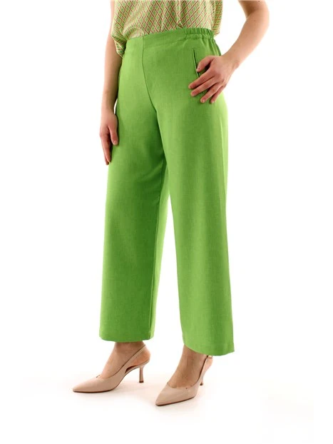 PANTALONI PALAZZO IN PURO LINO DONNA VERDE