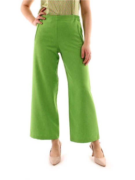 PANTALONI PALAZZO IN PURO LINO DONNA VERDE