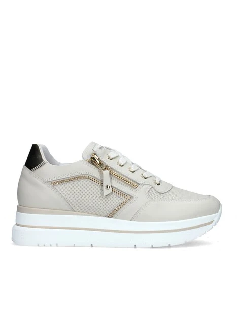 SNEAKERS PLATFORM CON STRASS E DOPPIA CHIUSURA DONNA BEIGE ORO