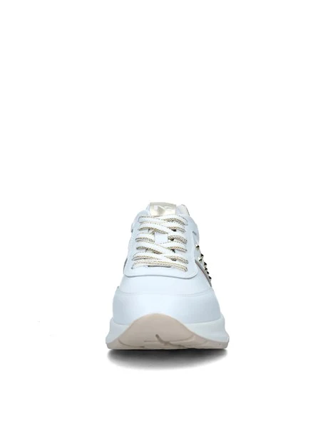 SNEAKERS PLATFORM CON BORCHIE E LOGO DONNA BIANCO ORO