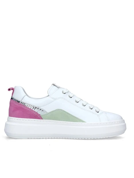 SNEAKERS PLATFORM CON INSERTI MULTICOLORE DONNA BIANCO FUCSIA VERDE