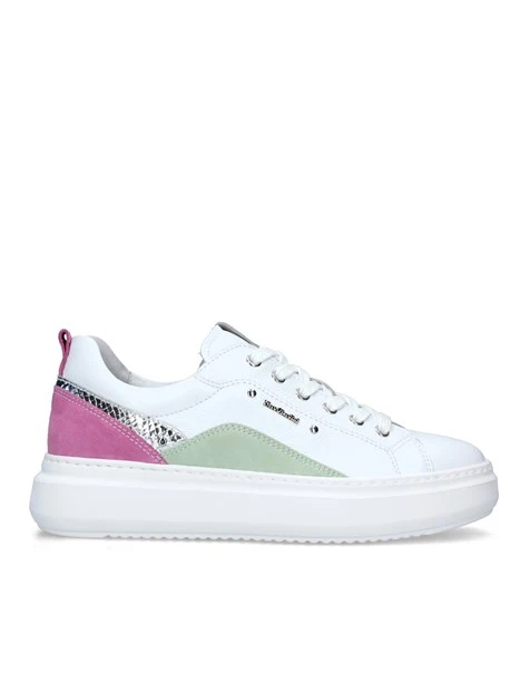 SNEAKERS PLATFORM CON INSERTI MULTICOLORE DONNA BIANCO FUCSIA VERDE