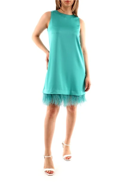 VESTITO CORTO SATINATO CON PIUME DONNA VERDE SMERALDO