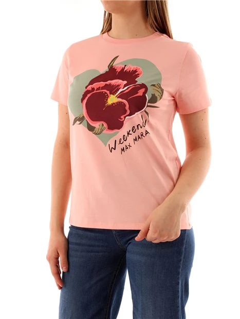 T-SHIRT MANICA CORTA IN COTONE CON STAMPA FLOREALE DONNA ROSA