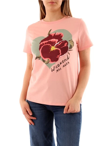 T-SHIRT MANICA CORTA IN COTONE CON STAMPA FLOREALE DONNA ROSA