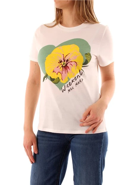 T-SHIRT MANICA CORTA IN COTONE CON STAMPA FLOREALE DONNA BIANCO