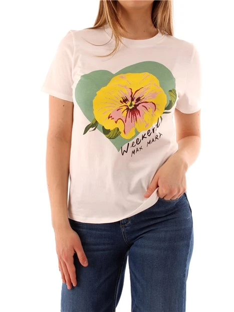 T-SHIRT MANICA CORTA IN COTONE CON STAMPA FLOREALE DONNA BIANCO