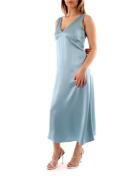 VESTITO LUNGO IN RASO FLUIDO CON STOLA DONNA ACQUA