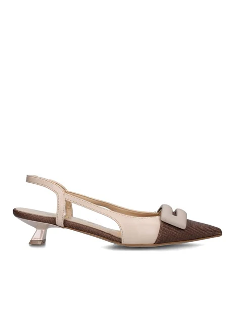 SLINGBACK BICOLORE CON SOLETTA IN PELLE DONNA MARRONE BEIGE