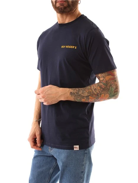 T-SHIRT MANICA CORTA CON STAMPA LOGO A CONTRASTO UOMO BLU