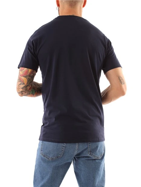 T-SHIRT MANICA CORTA CON STAMPA LOGO A CONTRASTO UOMO BLU