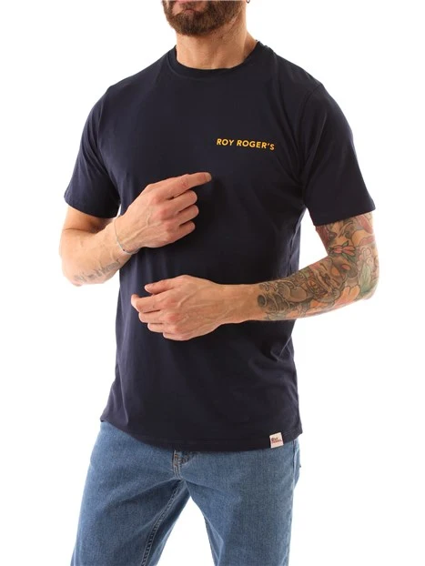 T-SHIRT MANICA CORTA CON STAMPA LOGO A CONTRASTO UOMO BLU