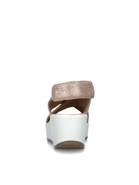 SANDALI CON ZEPPA ED ELASTICI DONNA BEIGE GLITTER