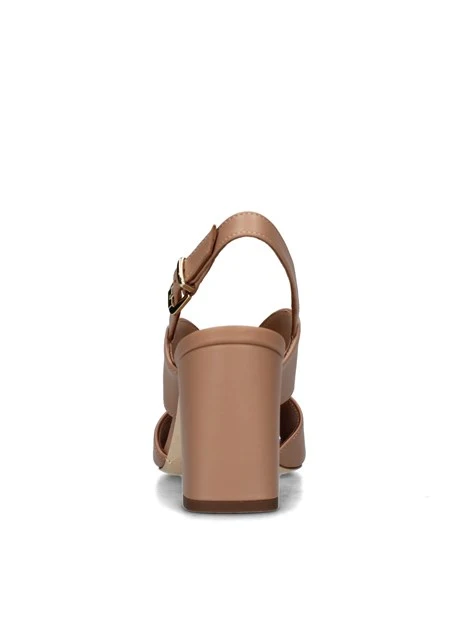 SANDALI TACCO ALTO IN PELLE CON CINTURINO REGOLABILE DONNA BEIGE