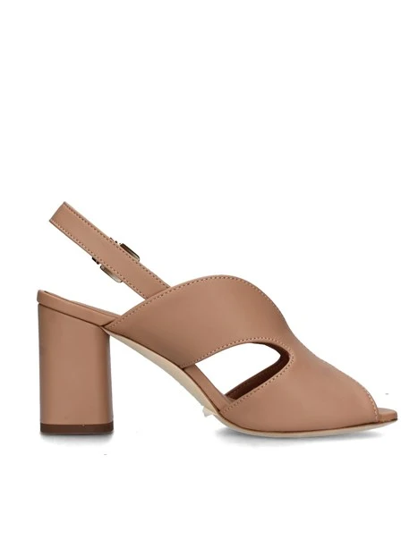 SANDALI TACCO ALTO IN PELLE CON CINTURINO REGOLABILE DONNA BEIGE