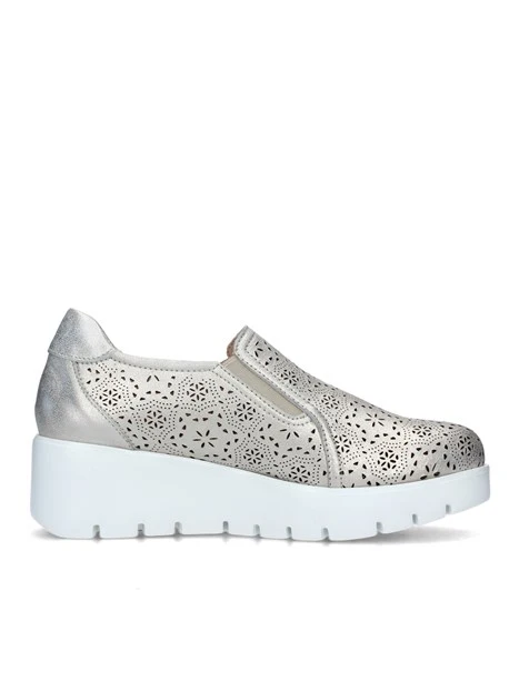 SNEAKERS SLIP ON CON ZEPPA TRAMA TRAFORATA DONNA PLATINO