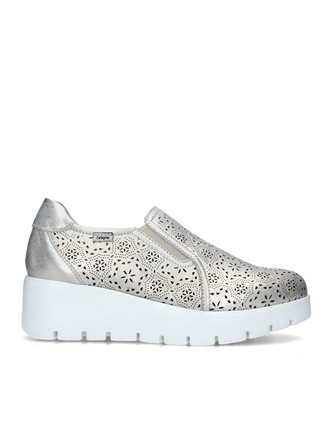 SNEAKERS SLIP ON CON ZEPPA TRAMA TRAFORATA DONNA PLATINO