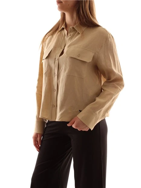 CAMICIA IN POPELINE DI LINO DONNA BEIGE