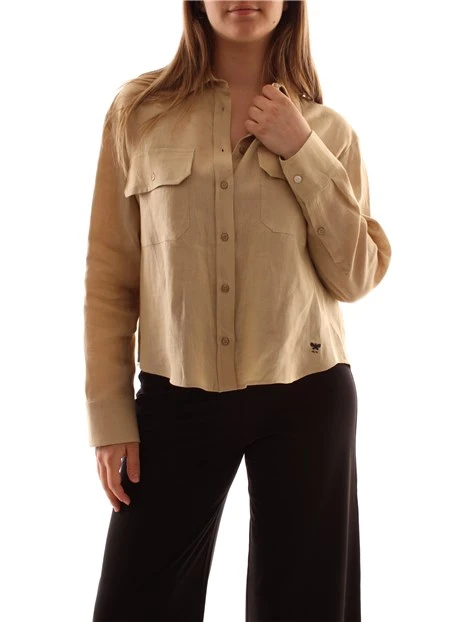 CAMICIA IN POPELINE DI LINO DONNA BEIGE