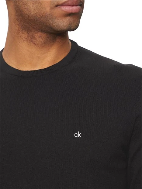 MAGLIA GIROCOLLO COTONE CON LOGO RICAMATO UOMO NERO