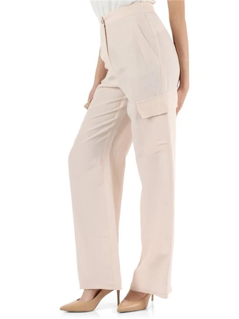 PANTALONI CARGO IN MISTO LINO DONNA BEIGE