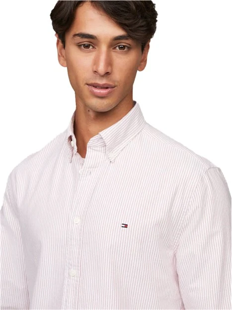 CAMICIA IN PURO COTONE CON LOGO RICAMATO RIGHE ROSSE UOMO BIANCO