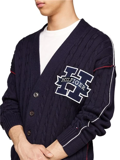 CARDIGAN IN COTONE CON STAMPA LETTERA LOGO UOMO BLU