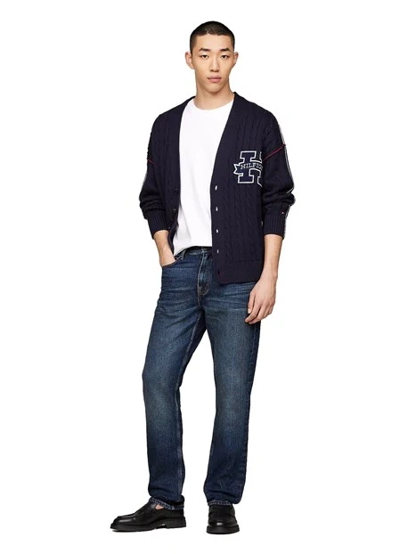 CARDIGAN IN COTONE CON STAMPA LETTERA LOGO UOMO BLU