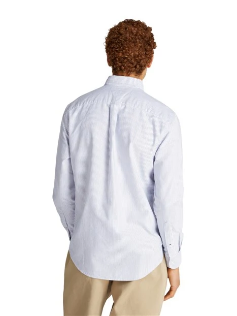 CAMICIA IN PURO COTONE CON LOGO RICAMATO RIGHE BLU UOMO BIANCO