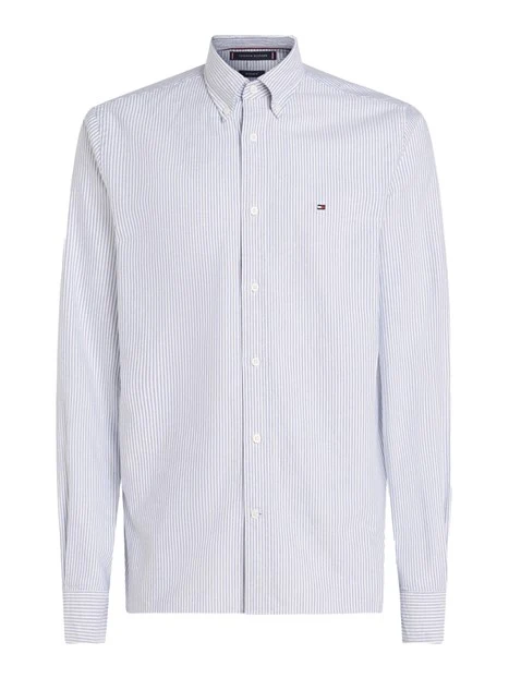 CAMICIA IN PURO COTONE CON LOGO RICAMATO RIGHE BLU UOMO BIANCO