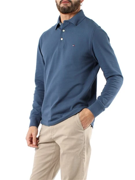 POLO MANICA LUNGA COLLETTO ALTO IN COTONE UOMO BLU