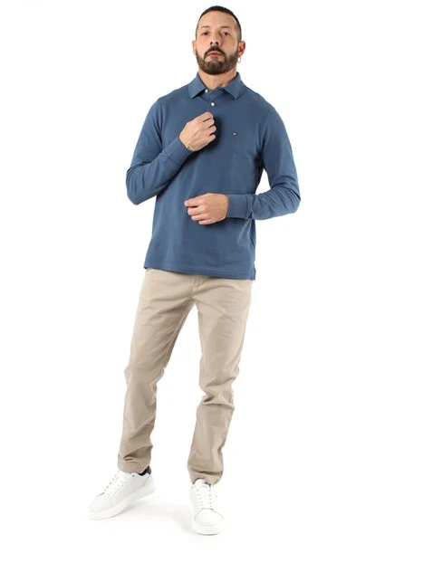 POLO MANICA LUNGA COLLETTO ALTO IN COTONE UOMO BLU