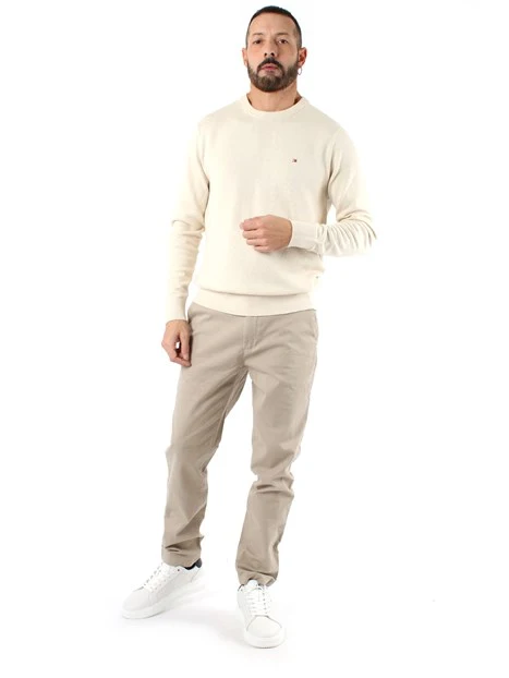 MAGLIA GIROCOLLO IN COTONE E CASHMERE UOMO BIANCO