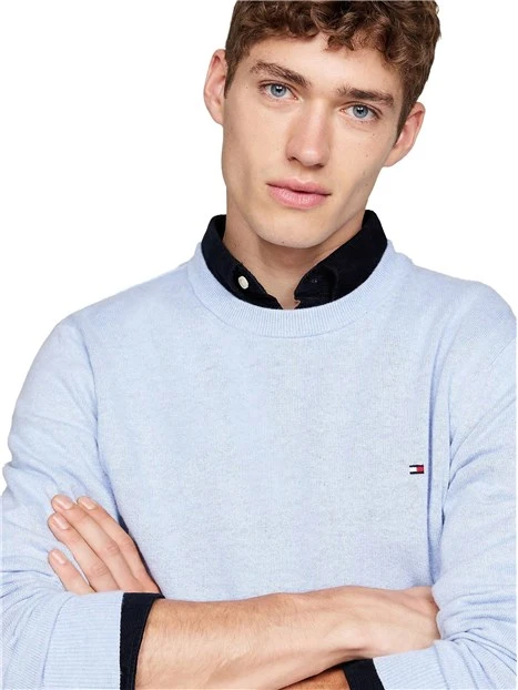 MAGLIA GIROCOLLO COTONE E CASHMERE UOMO CELESTE