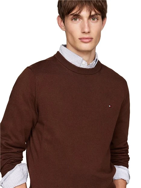 MAGLIA GIROCOLLO IN COTONE E CASHMERE UOMO MARRONE