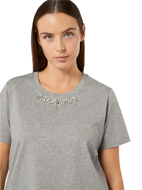 T-SHIRT MANICA CORTA IN MAGLIA DI COTONE DONNA GRIGIO