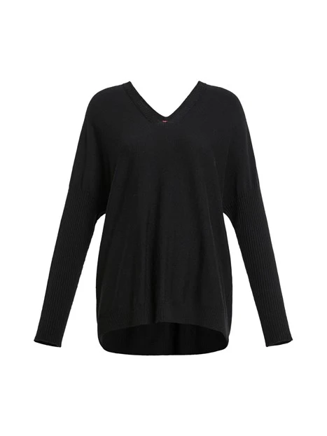 MAGLIA SCOLLO A V IN MISTO LANA VERGINE DONNA NERO