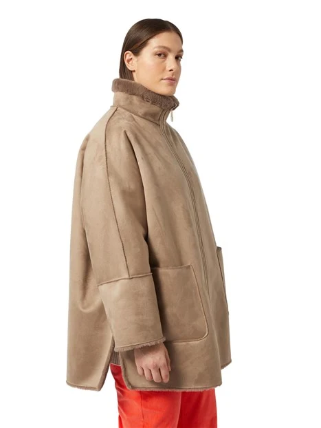 CAPPOTTO CORTO SCAMOSCIATO E COLLO ALTO DONNA BEIGE