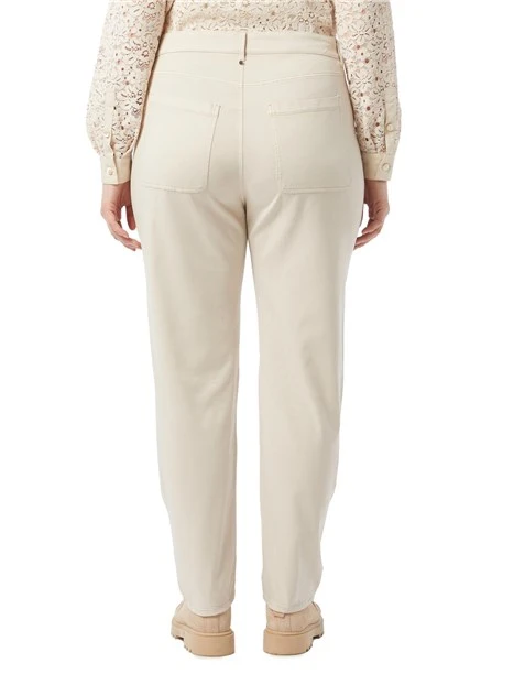 PANTALONI A SIGARETTA IN TRAMA MISTO VISCOSA DONNA BEIGE