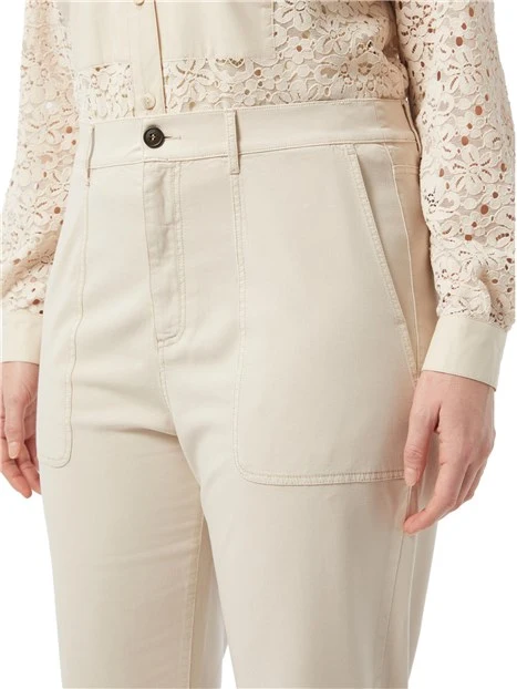 PANTALONI A SIGARETTA IN TRAMA MISTO VISCOSA DONNA BEIGE