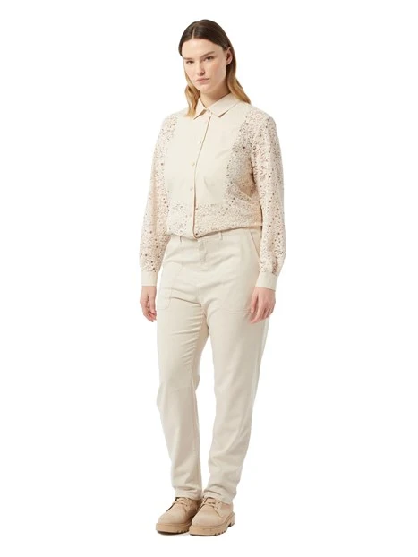 PANTALONI A SIGARETTA IN TRAMA MISTO VISCOSA DONNA BEIGE